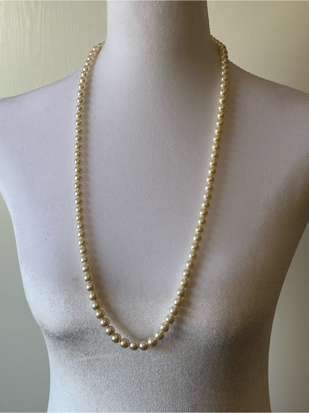 Brand 1928 Cream Faux Pearl Necklace Vintage Long 30”